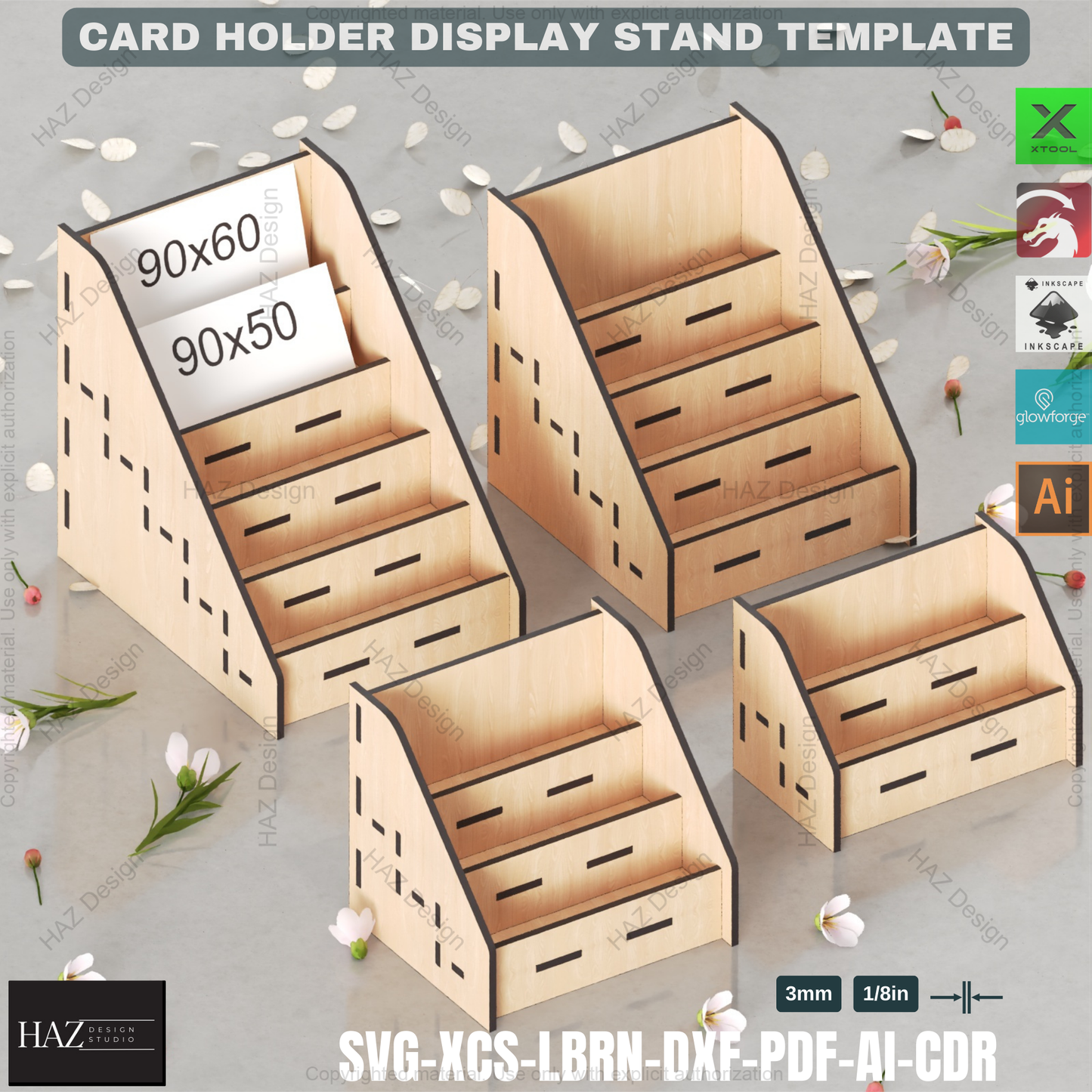 Laser Cut Card Holder Display Stand Files - 2, 3, 4 & 5 Tier Options Included 434