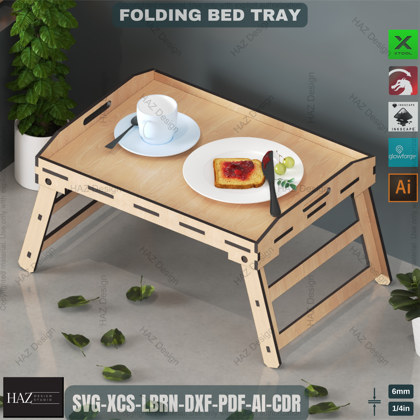 Laser Cut Folding Bed Tray - Breakfast & Serving Table Digital Plan,Portable Breakfast & Serving Tray - Smart Laser Cut Folding Design 454