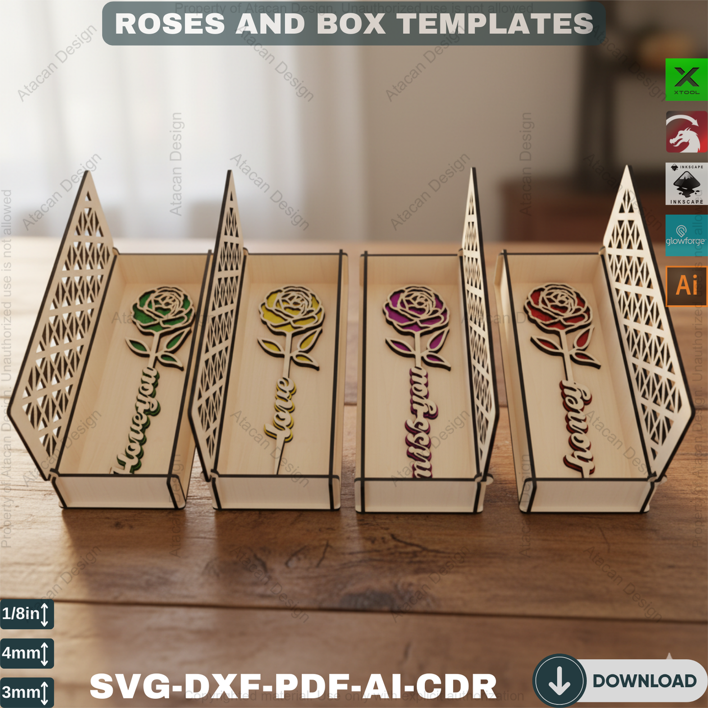 Rose Box Laser Cut Design - Perfect Valentine’s Day Gift - Elegant Wooden Flower Art,Romantic Rose Box Design,Laser Cut Rose Box 816