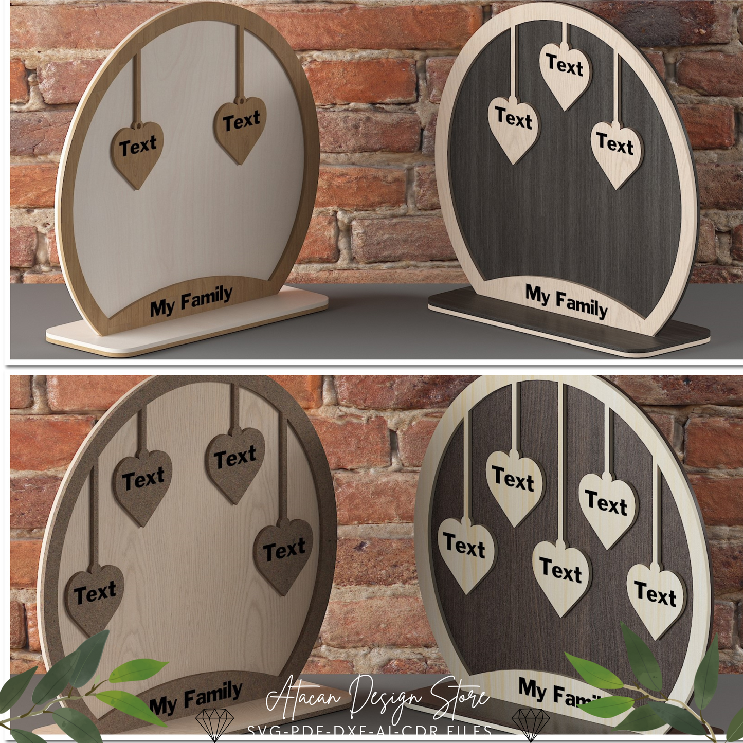 Personalized Family Members Stand - Wooden Hanging Hearts Display for Laser Cutting 686