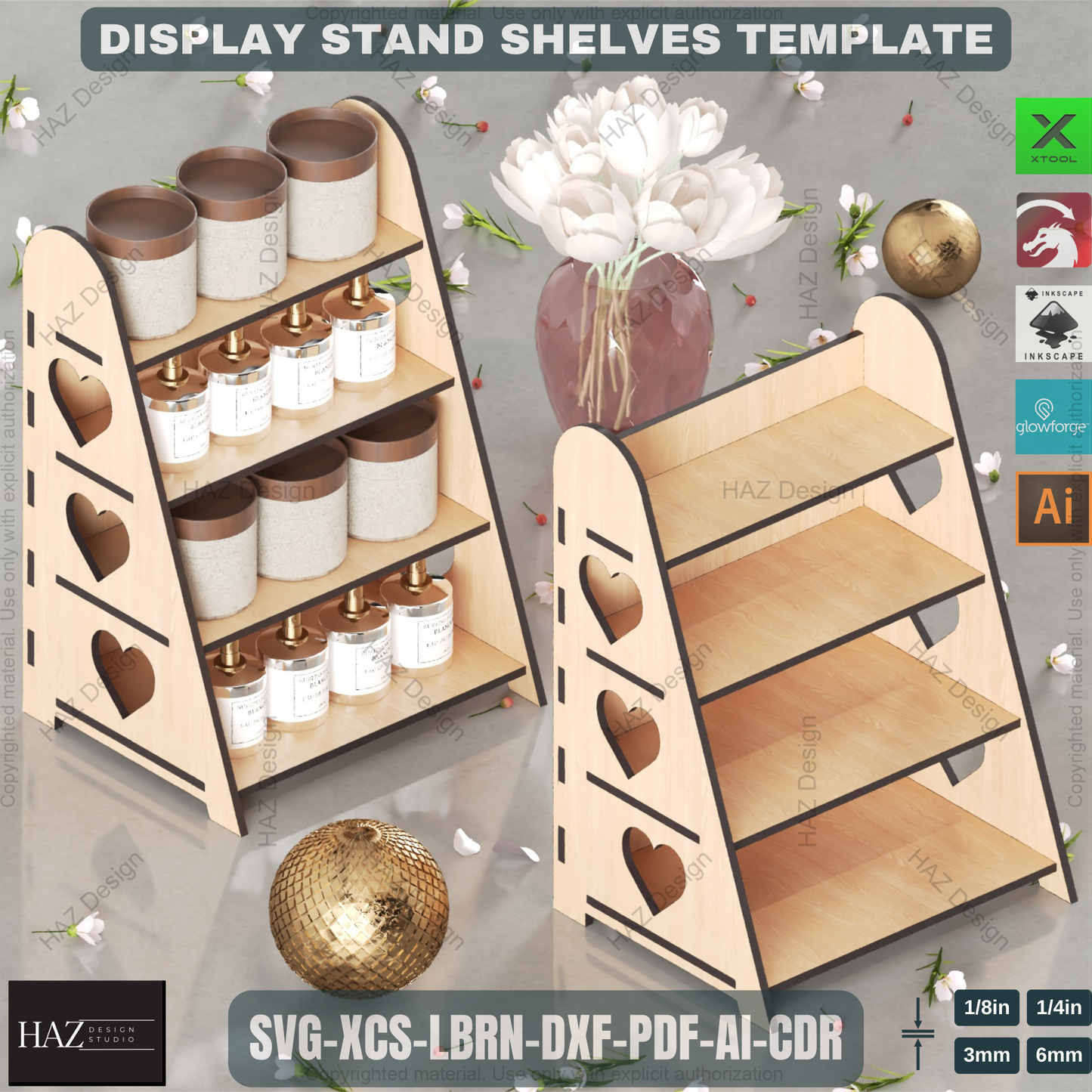Multi-Tier Retail Display Stand Design - Laser Cut Files for 3 & 4 Shelf Organizer,Laser Cut Tiered Display Stand Files 282