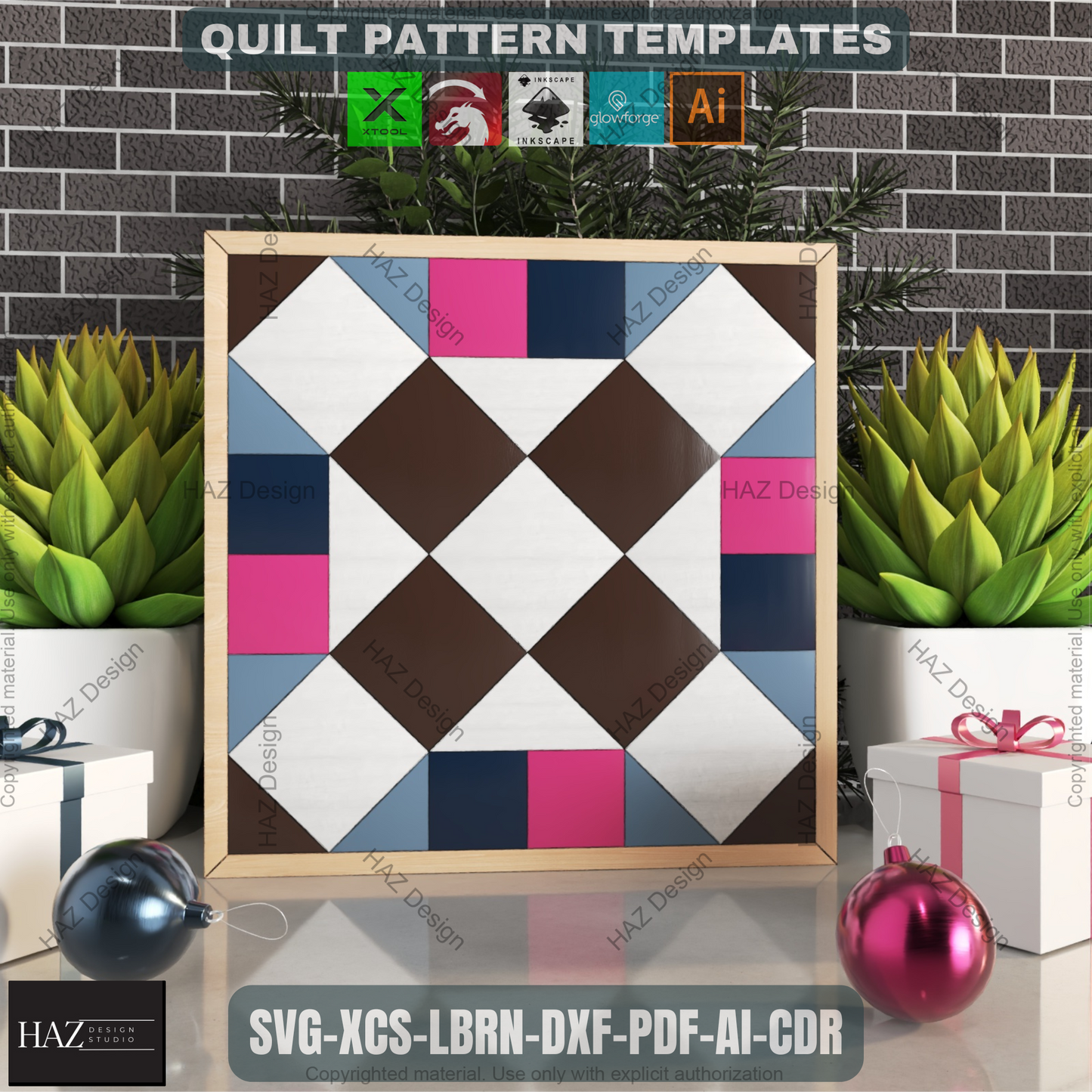 Wood Quilt Block Pattern Pack, Geometric Wall Art SVG, Laser Ready Files for Farmhouse Decor, DIY Barn Quilt Craft Project Bundle 461
