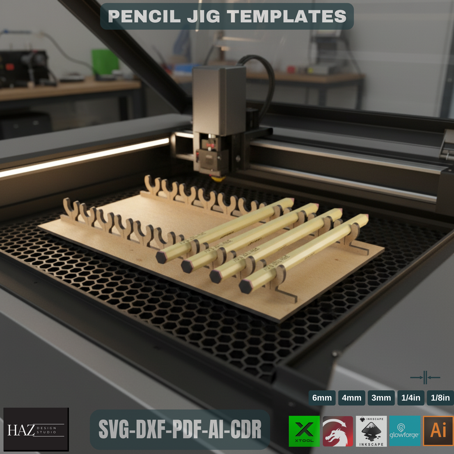 Laser Ready Pencil Jig Template - Jig for Pens - Laser Cut Template SVG DXF PDF Ai 185