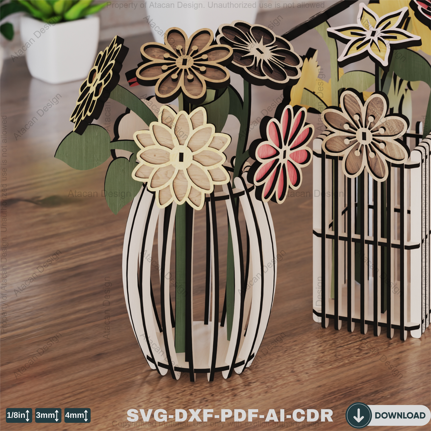 Wooden Flower Bouquet Design for Laser Cutting – Great Gift Idea for Mom,Wildflower Bouquet for Laser Cutting 819