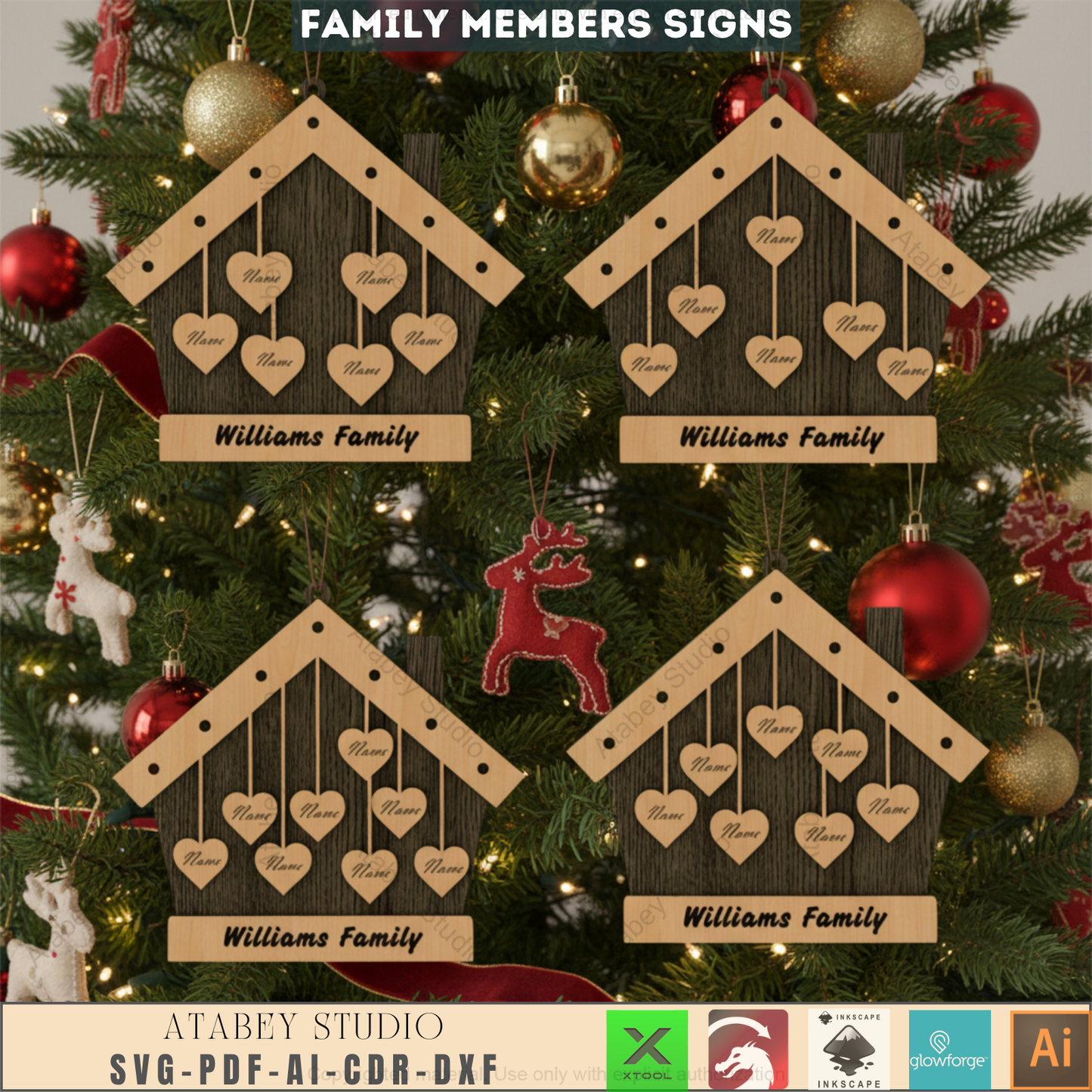Custom Family House Sign Laser Cut SVG, Personalized Family Tree Decor, Wooden Home Christmas Ornament Template, Gift for Mom 532