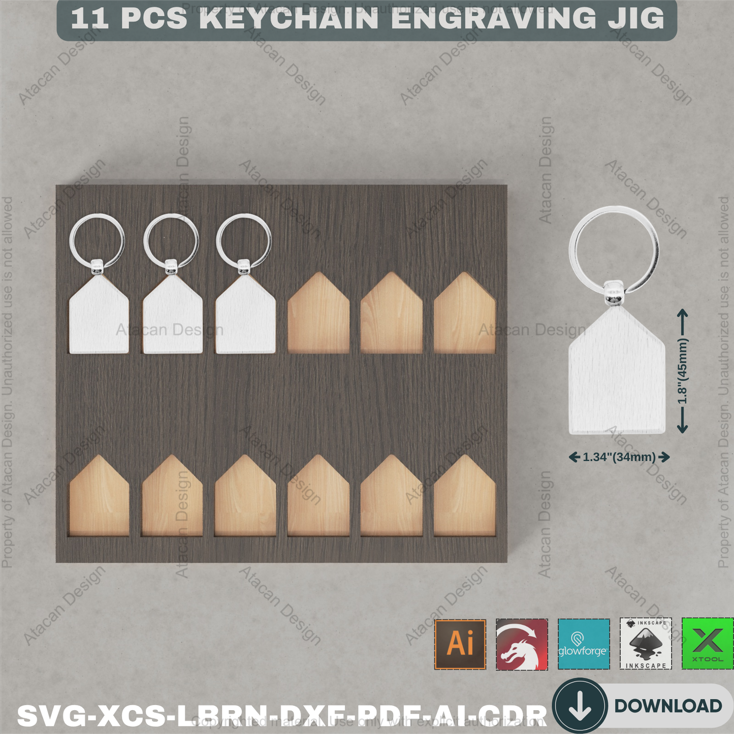 Precision Laser Keychain Alignment Jig Bundle | Wood Engraving Templates for Xtool Glowforge Lightburn | Craft Business Essential 889