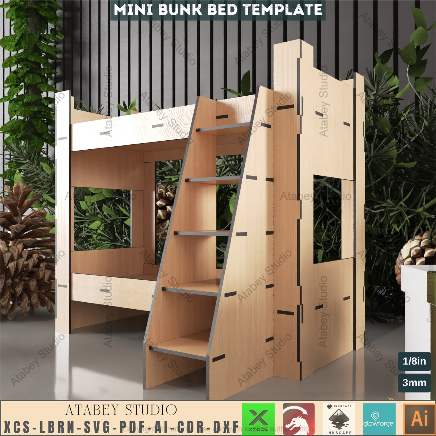 DIY Bunk Bed Laser Plan, Digital Loft Bed Template for CNC, Miniature Dollhouse Furniture Craft File