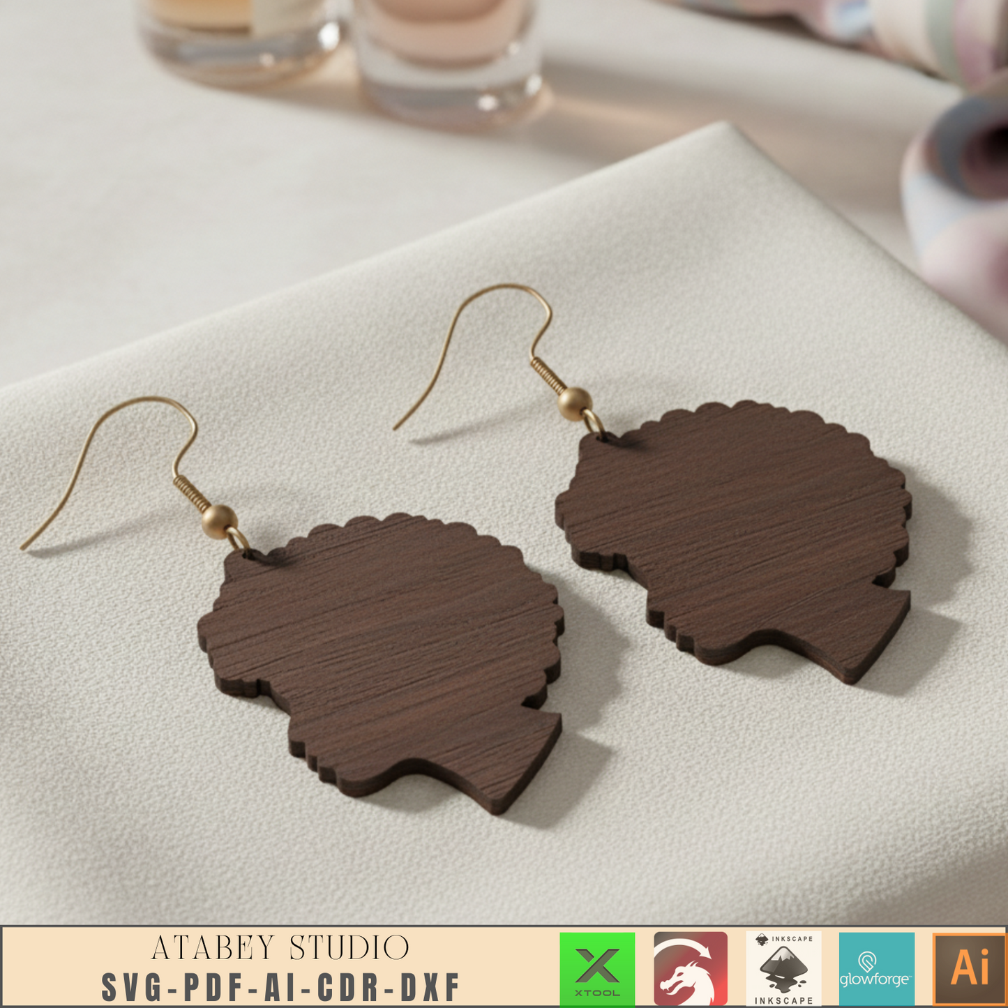 Laser Cut Wooden Earrings / Jewelry Set / Creative Earring Designs for Laser Cutting 953
