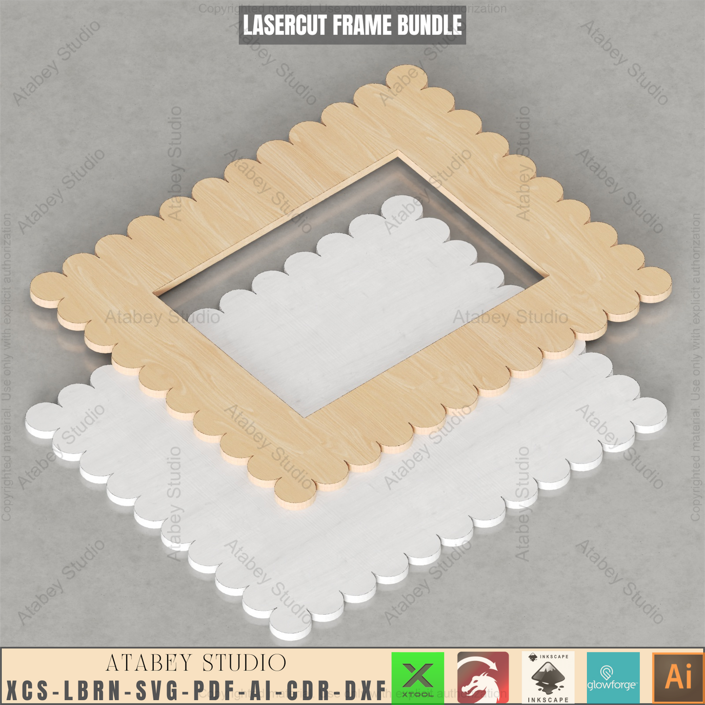 Laser Cut Wood Frame Designs: Scalloped Edge | Multi-Size Bundle - 10 Options,DIY Scalloped Picture Frame Templates 938