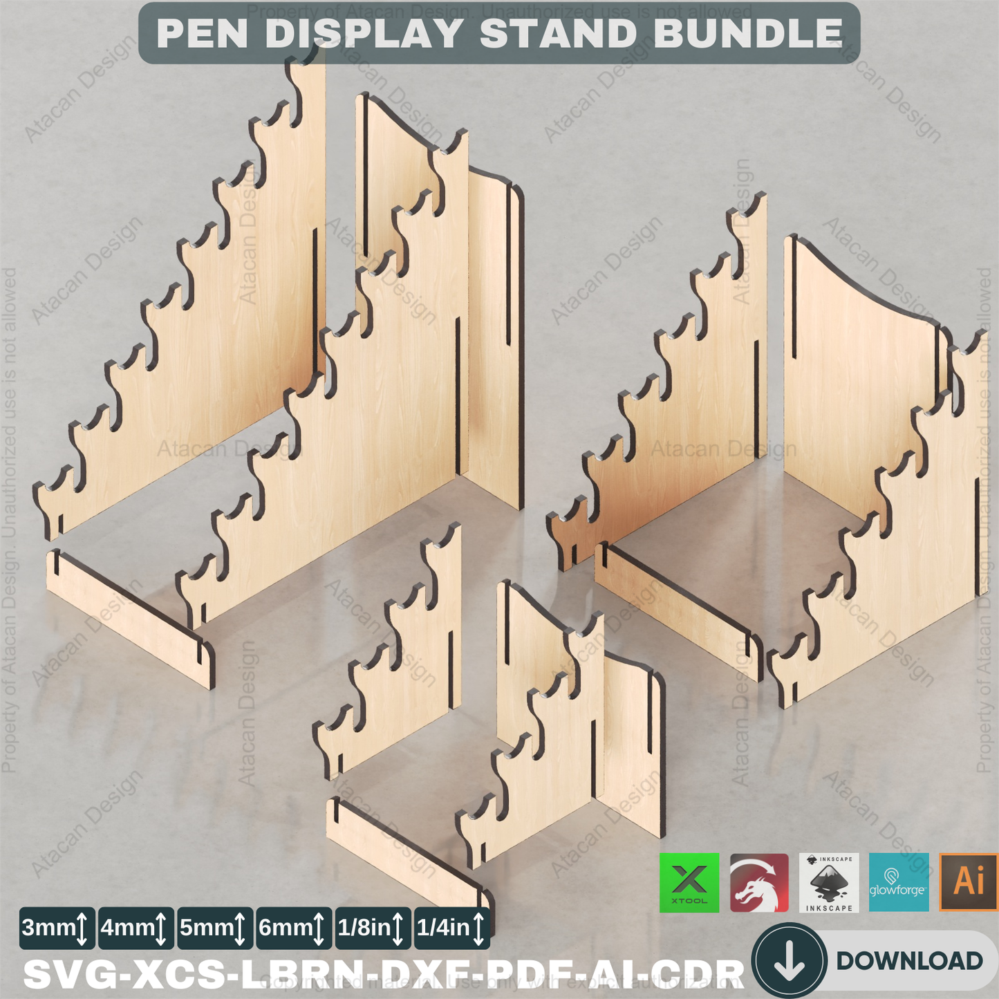 Tiered Pen Display Laser Cut Files | Professional Showcase Stands | Desk Organizer Bundle | Multi-Size 447