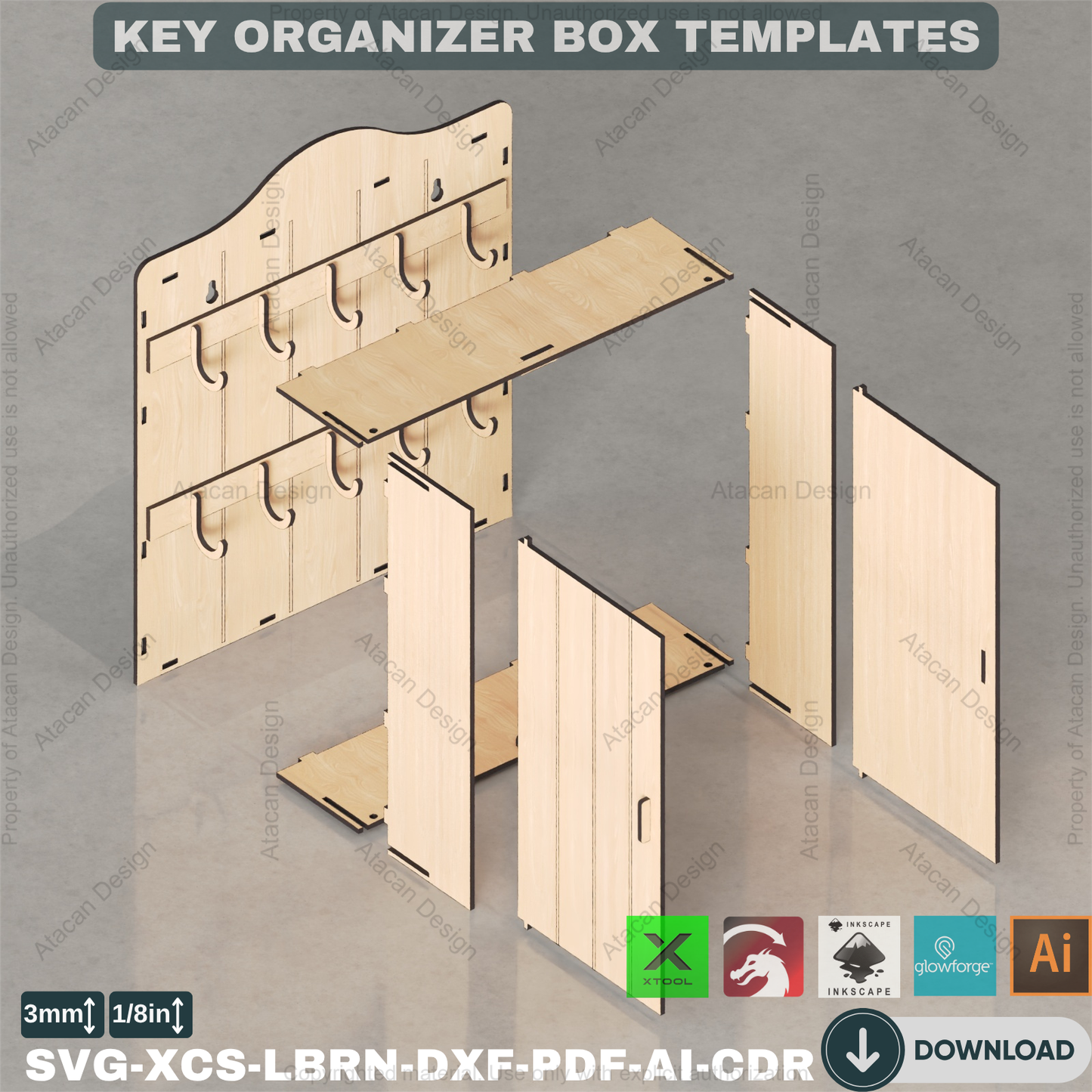 Laser Cut Key Storage Box Plans | 2 Modern Designs, DIY Wall Key Holder, Home Organizer 887