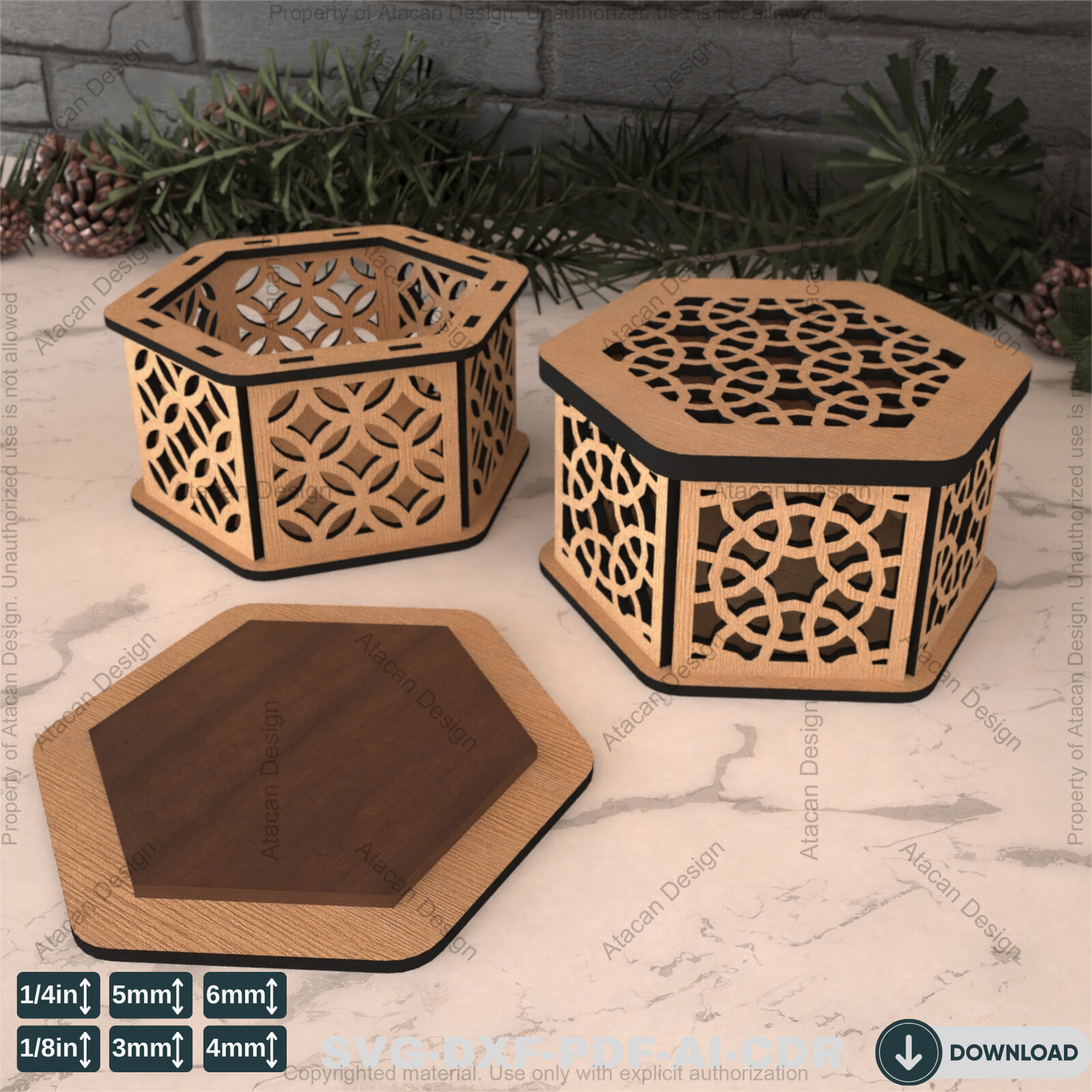 Hexagon Laser Cut Gift Box - Elegant Decorative Wooden Wedding Favor Box,jewellery case Design 796