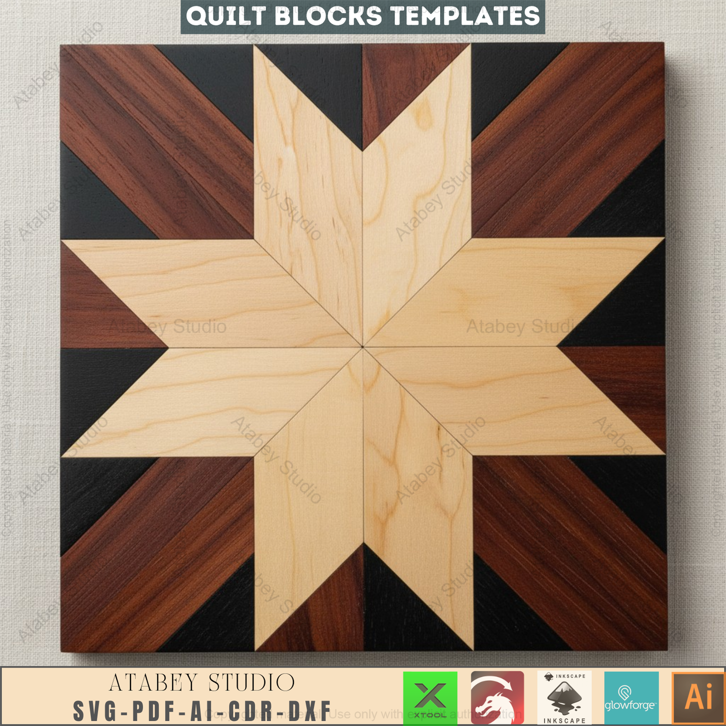 Geometric Quilt Block Patterns for Laser Cutting | Modern Barn Quilt SVG Templates | Printable Abstract Art Mosaic Craft Designs 964