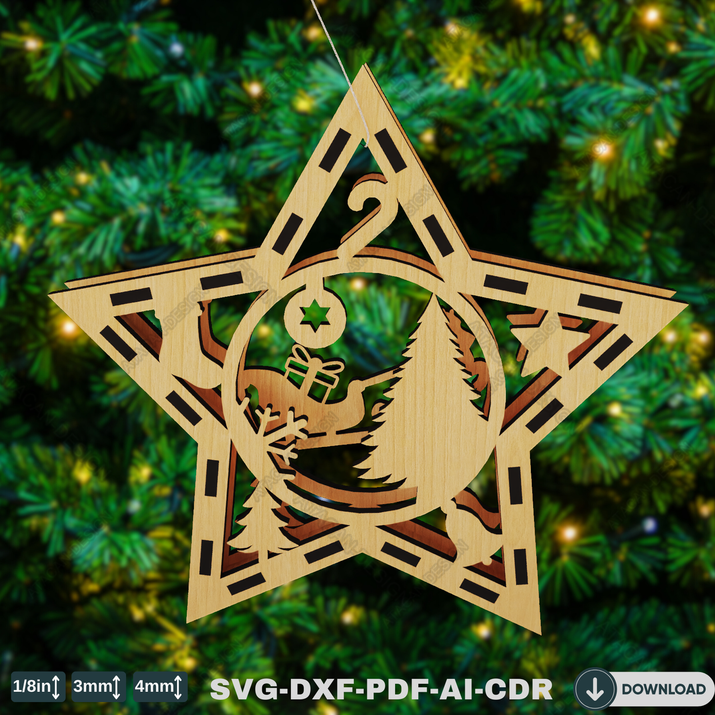Rustic Star Ornaments - Handmade Christmas Tree Decorations with Snowy Scene & Holiday Charm 771