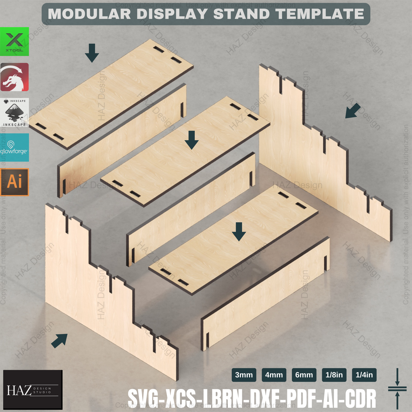 Laser Cut Multi-Purpose Display Stand - Retail Shelf, Plant Stand SVG Template,3-Tier Modular Display Stand 423