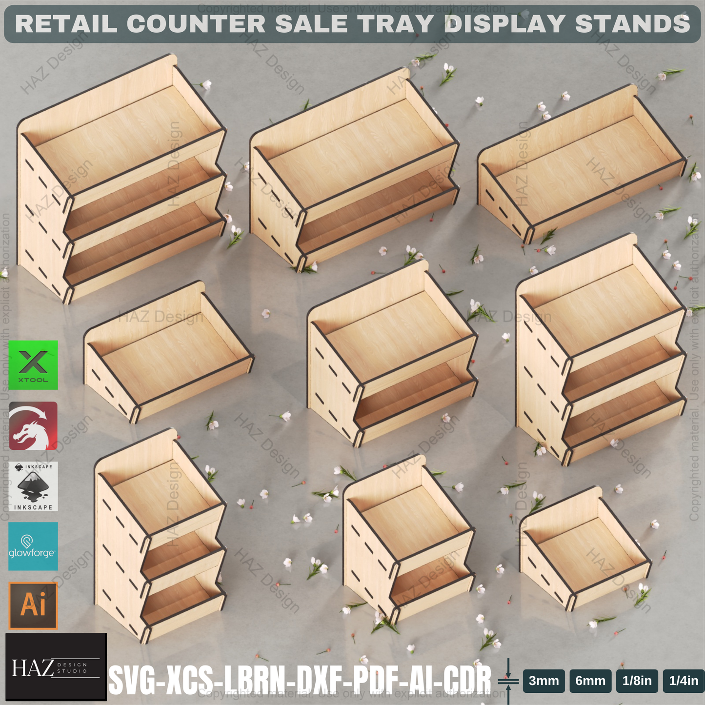 Laser Cut Counter Tray Display Set | Multi-Size Organizer Stands | Retail & Market Ready Files 440