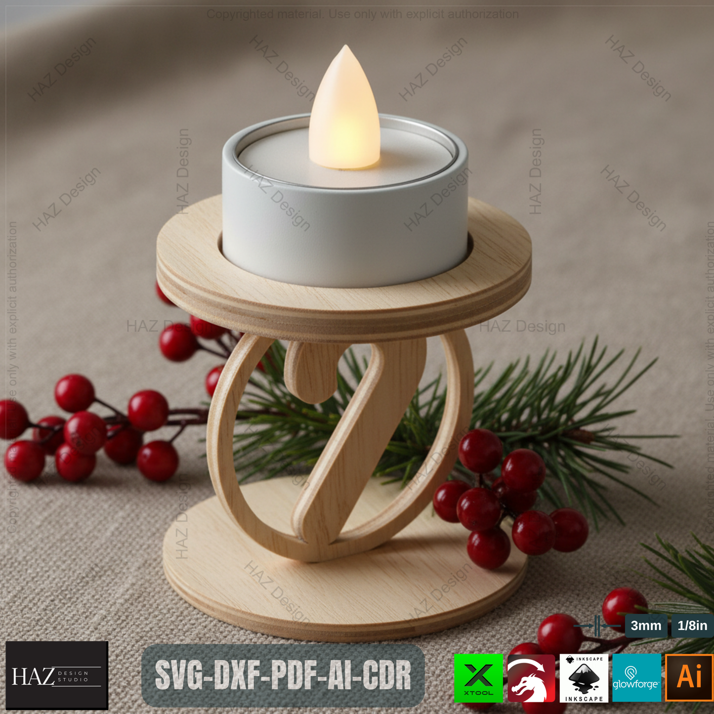 Standing Snowflake Tealight Holders, 3D Wood Laser Cut Ornament Template, DIY Christmas Candle Holder SVG Files