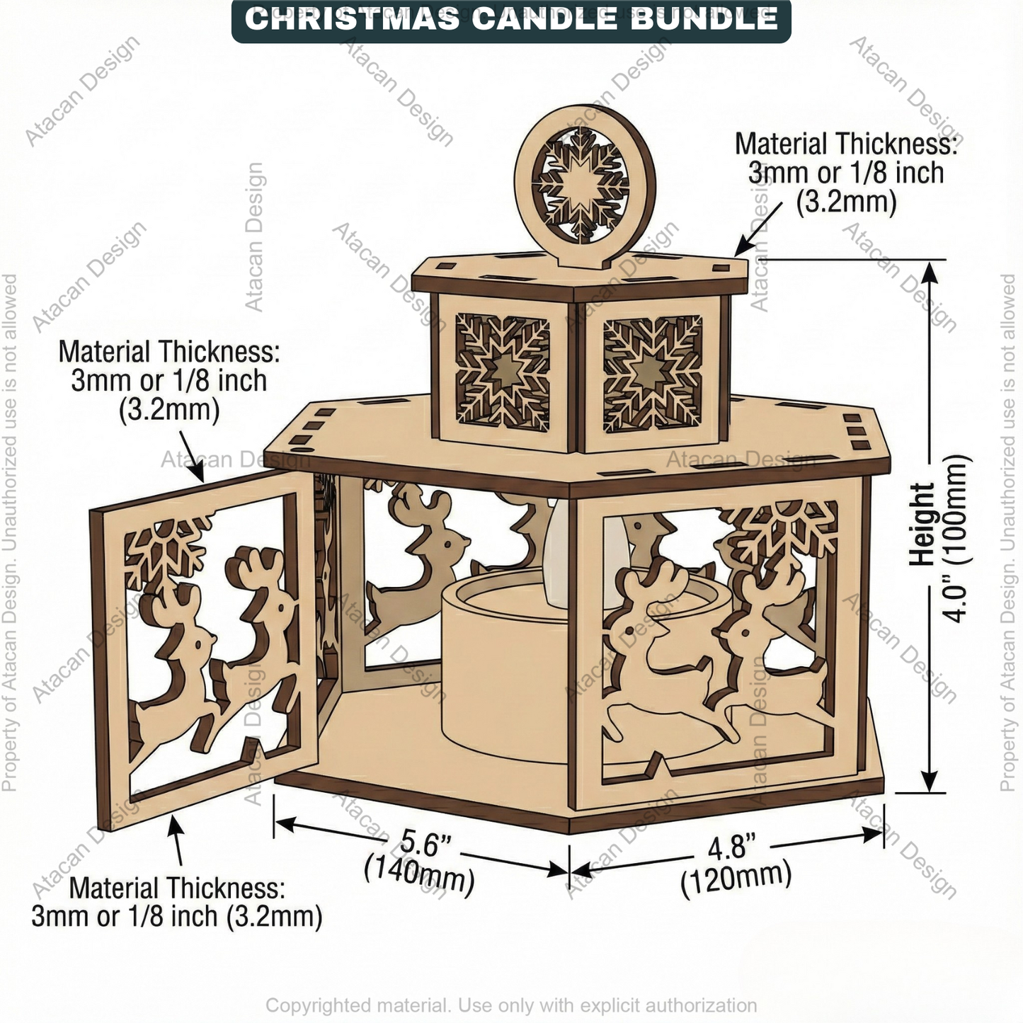 Christmas Candle Holder Bundle / Tealight Stands With Lid / Lantern Tabletop Decor / Holiday Ornaments 923