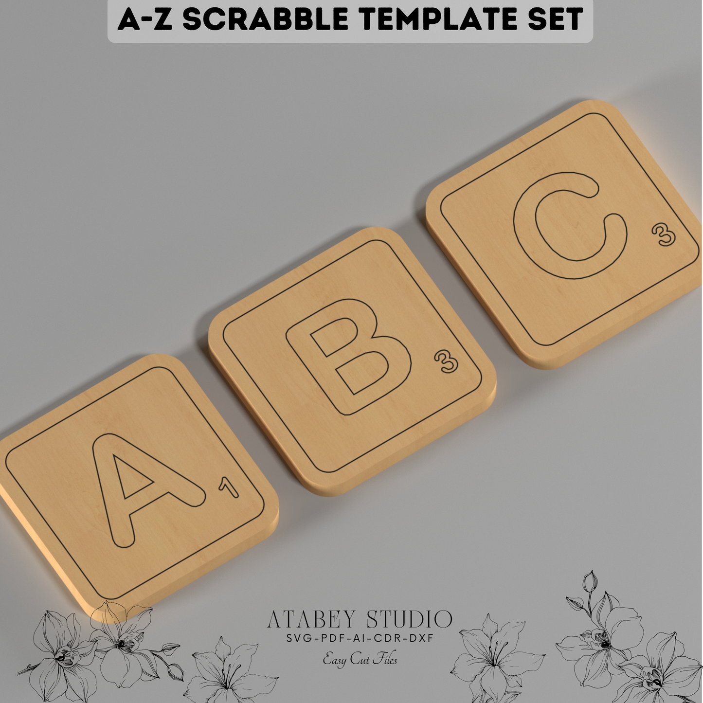 A-Z Scrabble Letters Laser Cutting Template - Perfect for Custom Wood Projects 892
