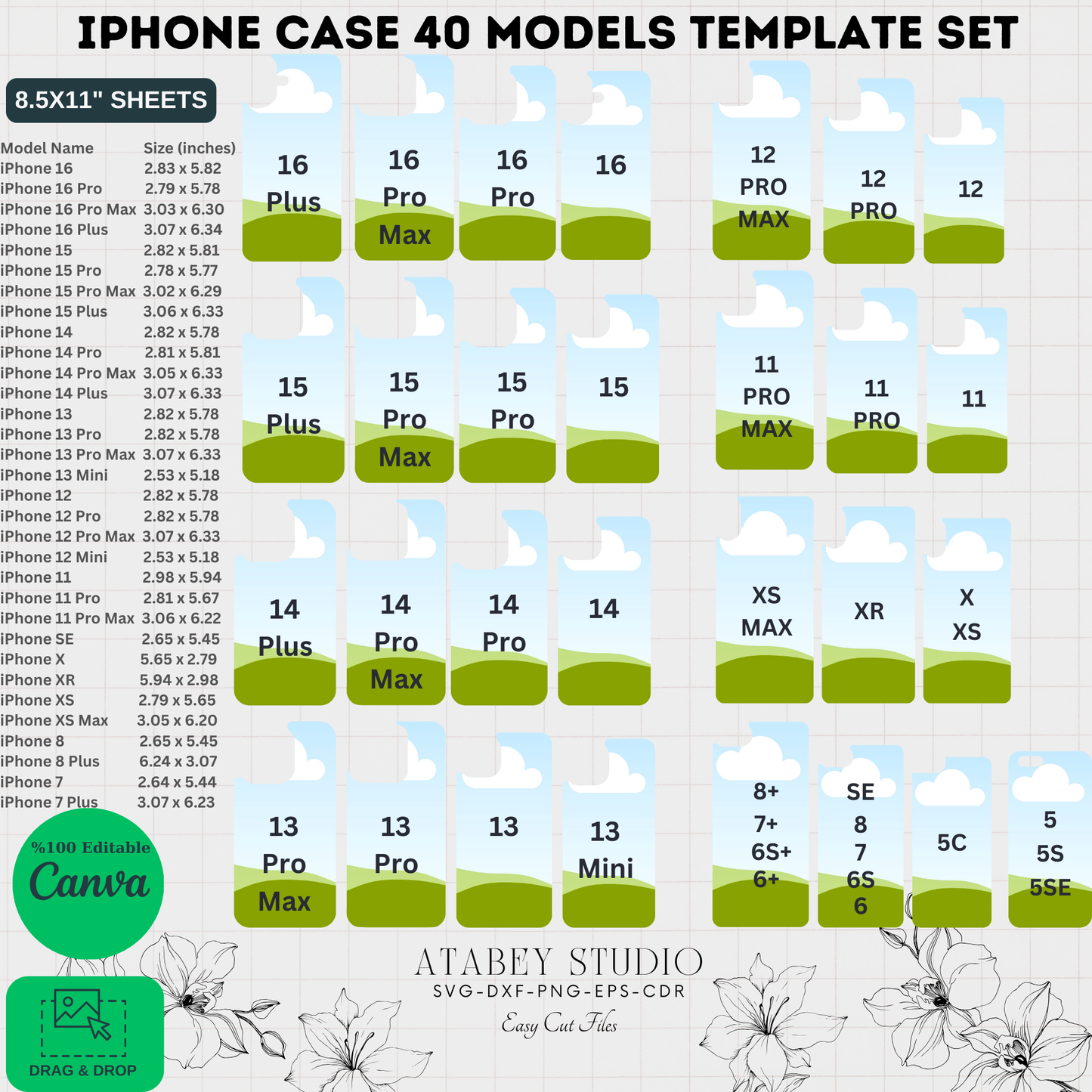 40 iPhone Case Templates: Canva Editable & Sublimation Ready - All Models Collection! Easy Cut Files 931