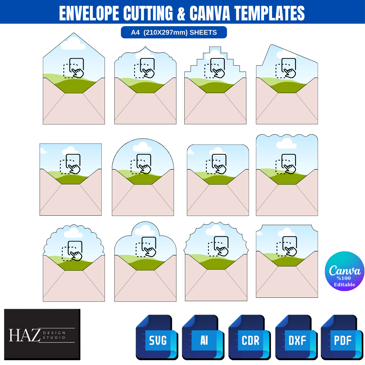 Printable Envelope Liner Template SVG, Editable Canva Kit for DIY Wedding Invitations, Cricut Cut File, US Letter Stationery Bundle