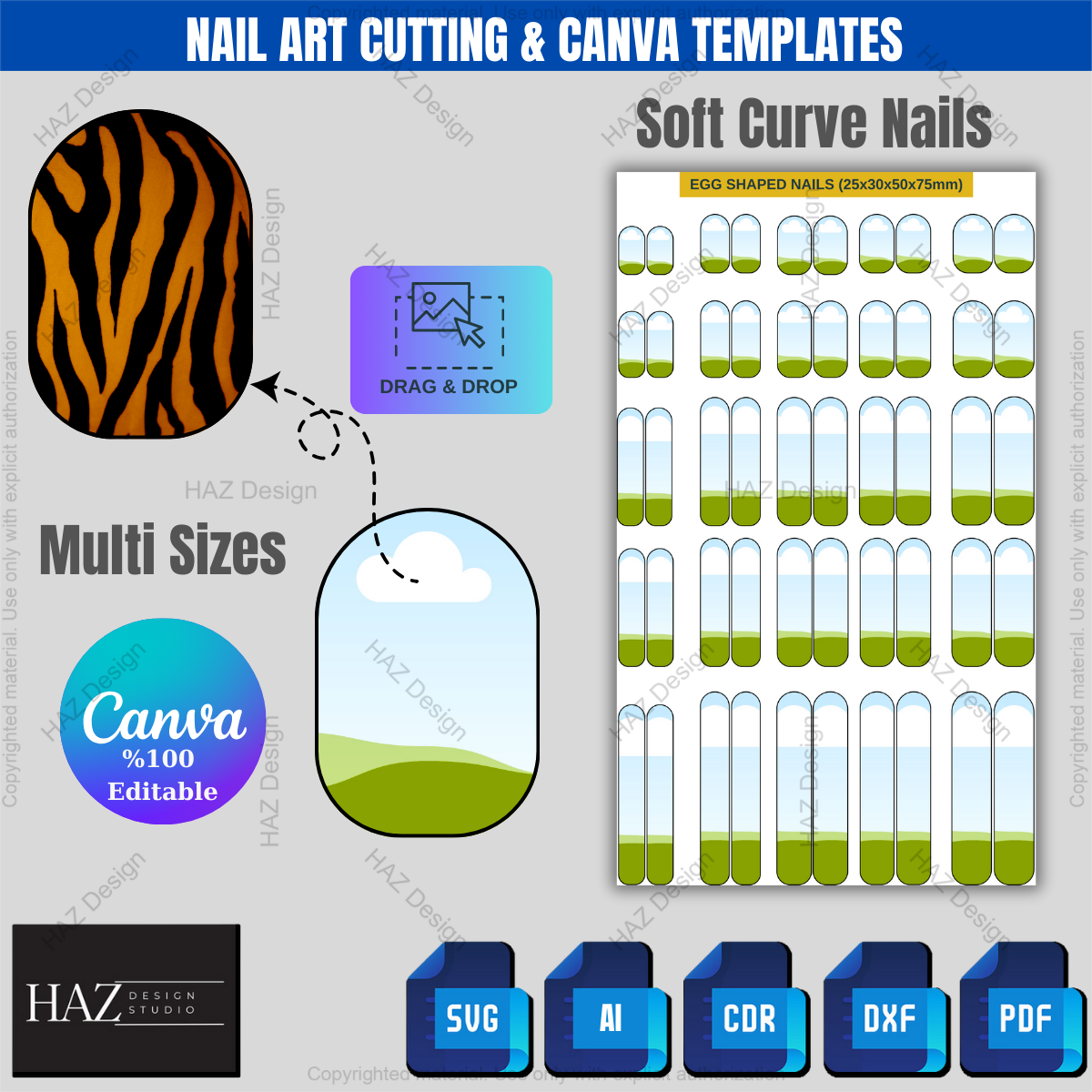 Press On Nail Sizing Kit, Editable Canva Template, SVG Nail Decal Bundle, All Shapes, Printable Nail Wraps for Cricut & Silhouette