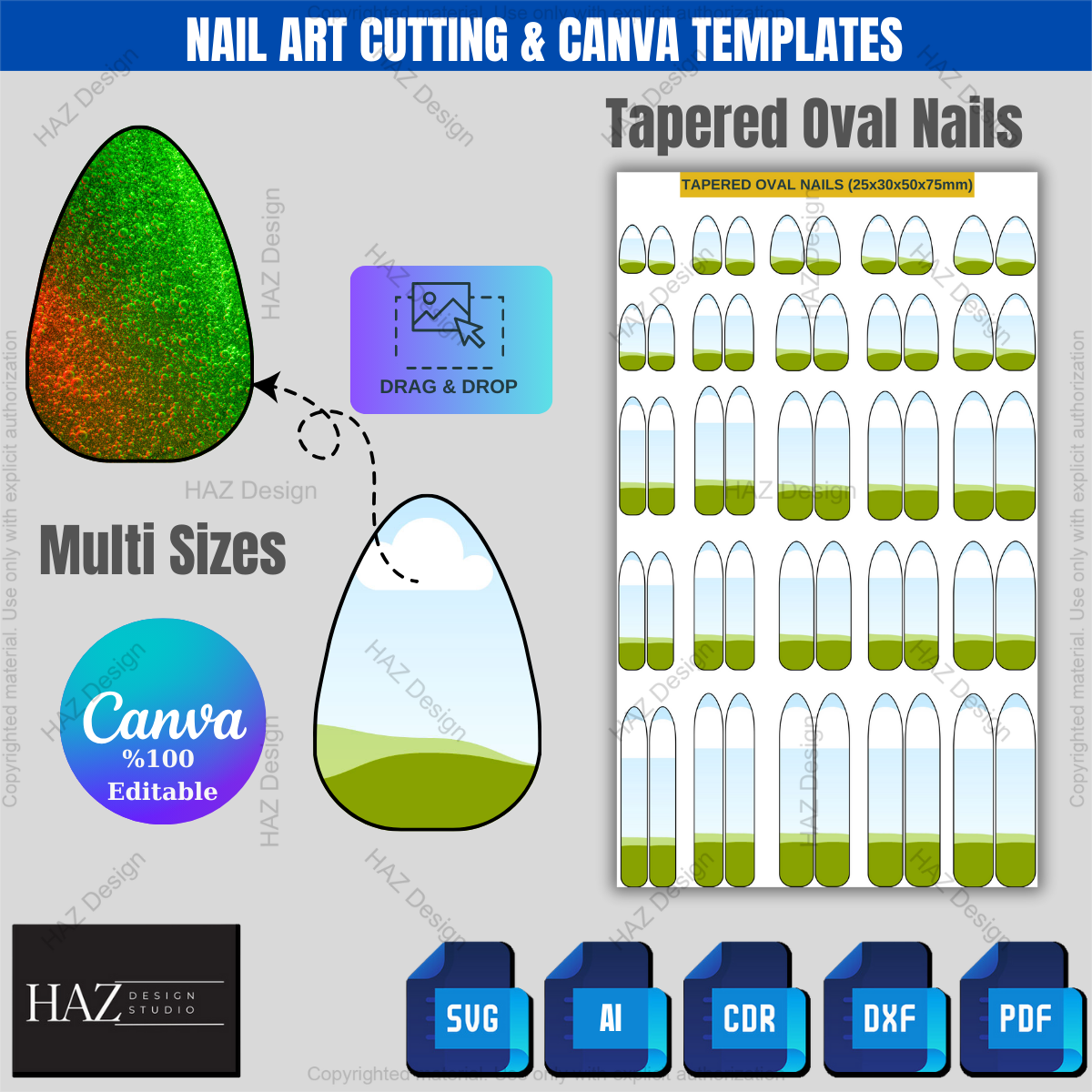 Press On Nail Sizing Kit, Editable Canva Template, SVG Nail Decal Bundle, All Shapes, Printable Nail Wraps for Cricut & Silhouette