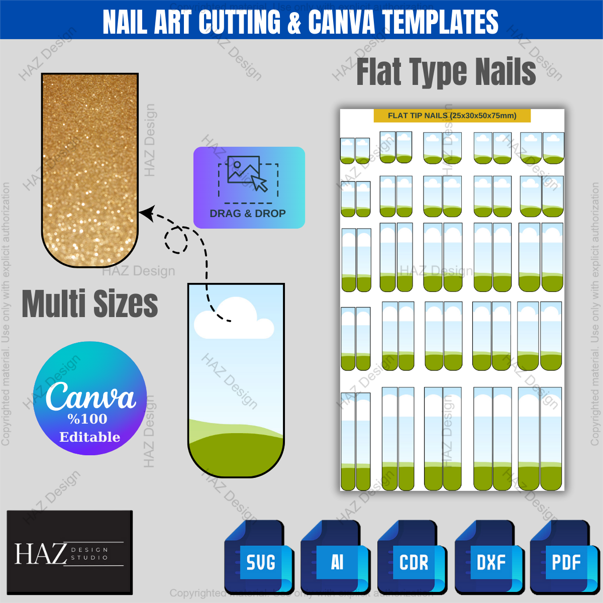 Press On Nail Sizing Kit, Editable Canva Template, SVG Nail Decal Bundle, All Shapes, Printable Nail Wraps for Cricut & Silhouette