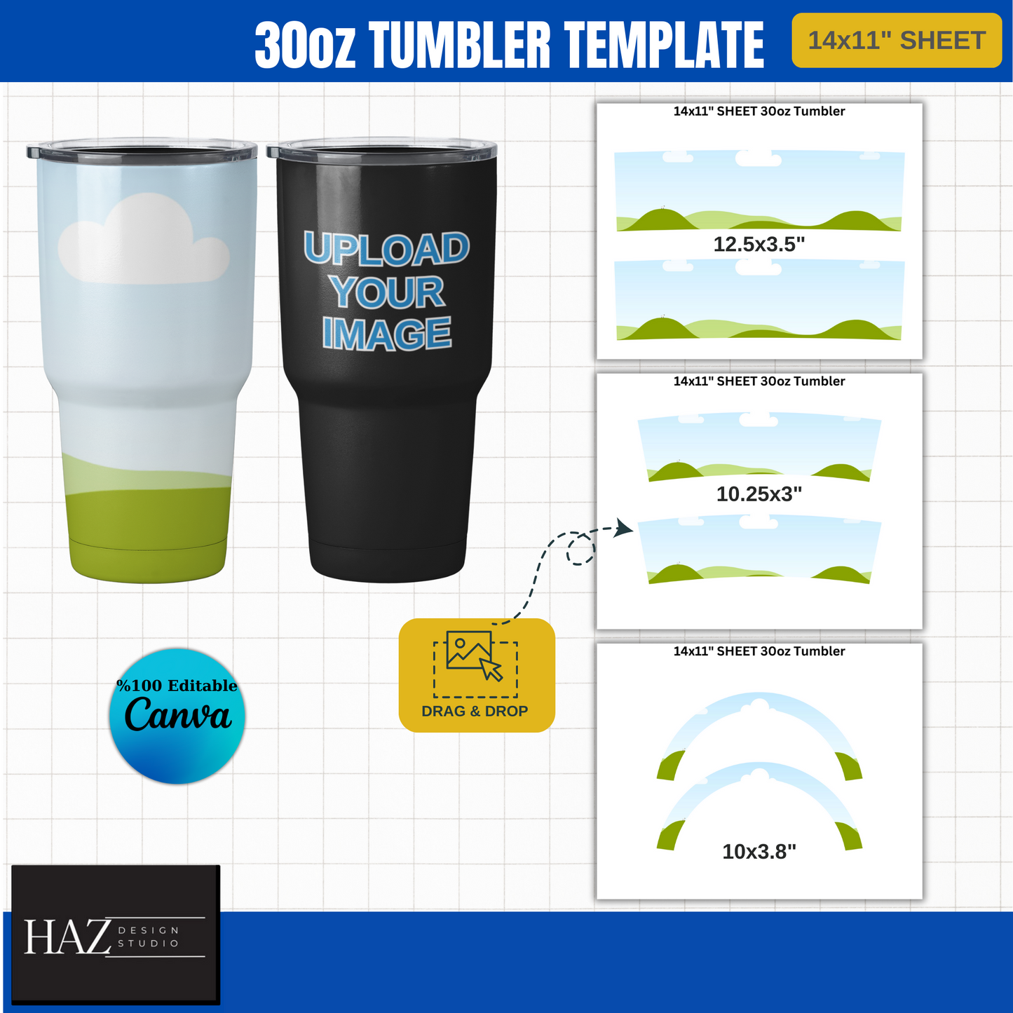 30oz Tumbler Template Bundle Sublimation Ready svg PDF ai CDR DXF Drag Drop with Canva Fits 14x11" Sheet 366