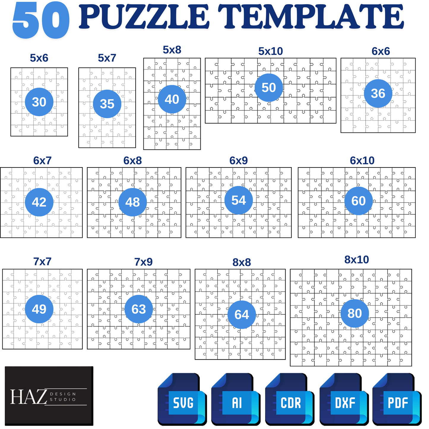 50 Puzzle Templates Bundle - Jigsaw Puzzles Svg - Multiple Formats and Unique Layouts - Puzzles Laser Cutting File 343