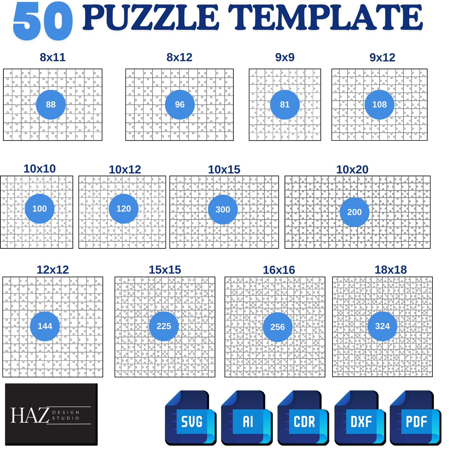 50 Puzzle Templates Bundle - Jigsaw Puzzles Svg - Multiple Formats and Unique Layouts - Puzzles Laser Cutting File 343