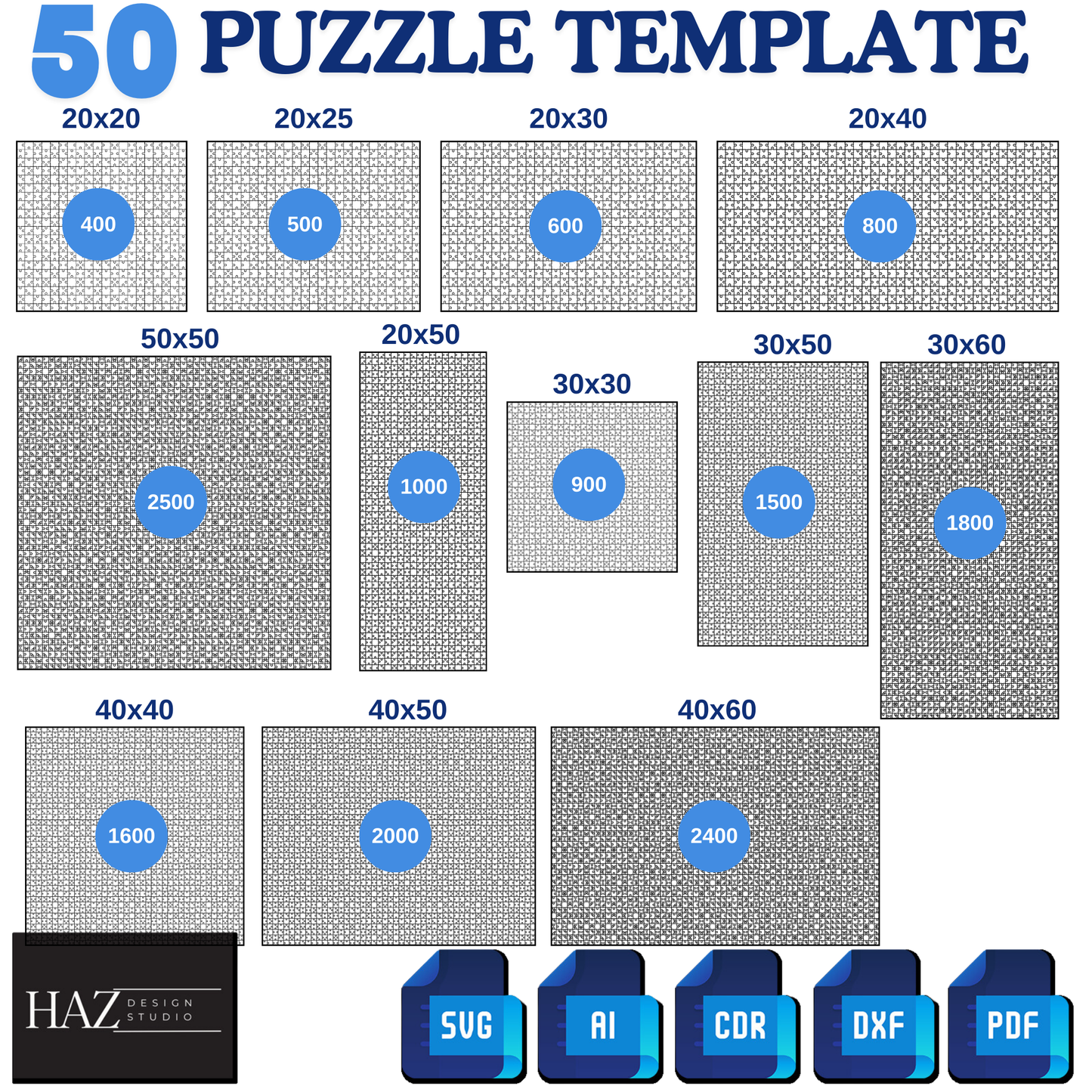 50 Puzzle Templates Bundle - Jigsaw Puzzles Svg - Multiple Formats and Unique Layouts - Puzzles Laser Cutting File 343