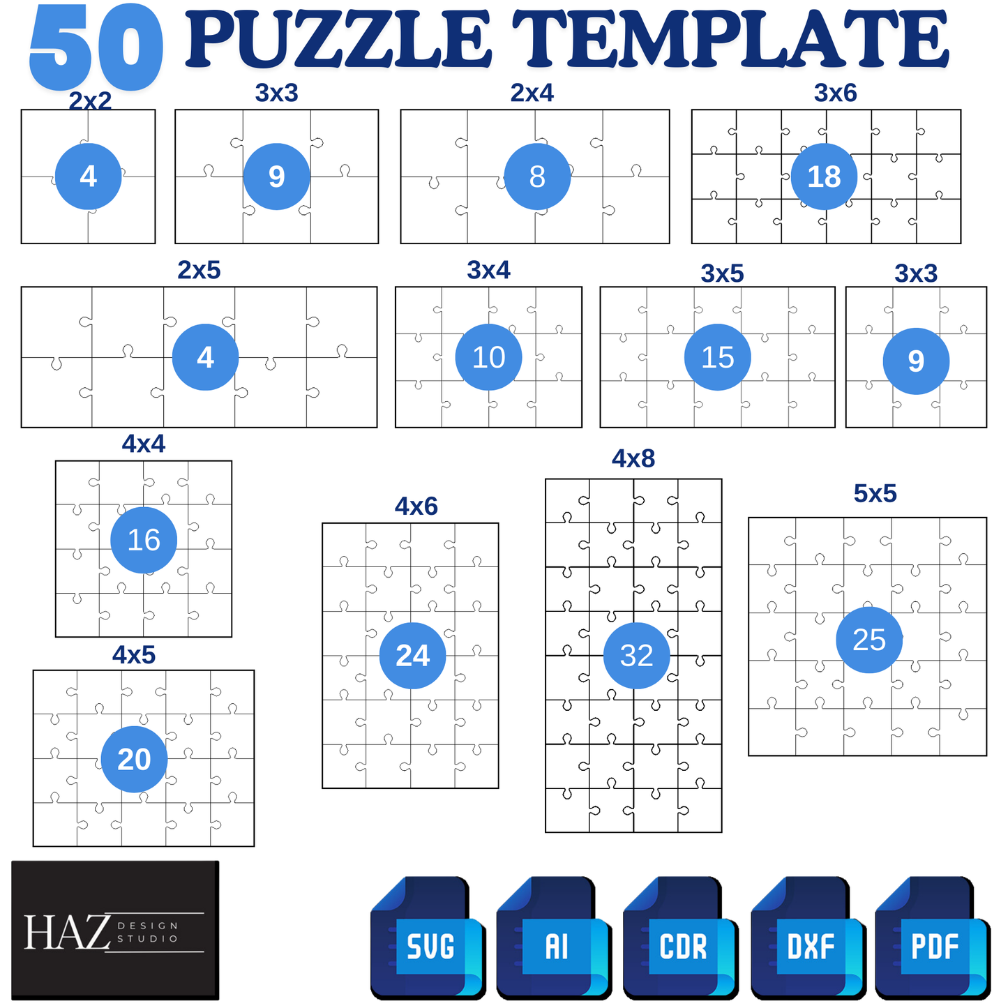 50 Puzzle Templates Bundle - Jigsaw Puzzles Svg - Multiple Formats and Unique Layouts - Puzzles Laser Cutting File 343