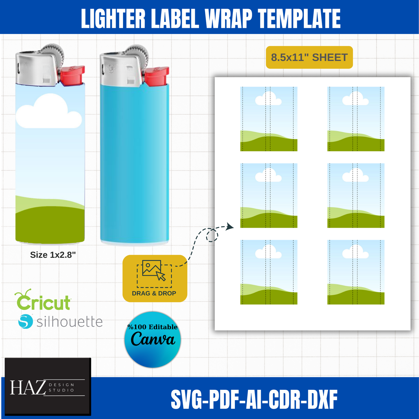 Personalized Lighter Wrap Template for bic Easy Drag Drop in Canva SVG PDF ai CDR dxf Perfect for Cricut Silhouette Users 365
