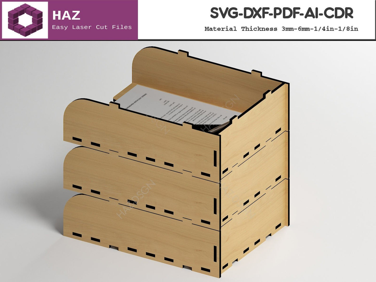 001 Wooden Stackable A4 Paper Holder / Document Organizer / Office Desk Tray Organiser Laser Cut Files 001