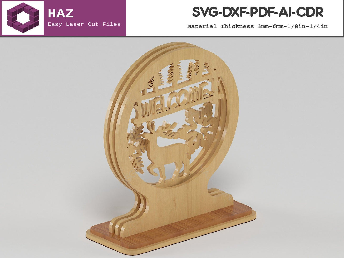004 3D Layered Round Christmas Scene Decoration / Xmas Tree Ornament Lantern / Reindeer SVG DXF CDR Ai files 004