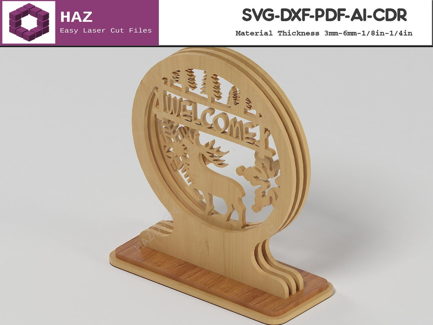 004 3D Layered Round Christmas Scene Decoration / Xmas Tree Ornament Lantern / Reindeer SVG DXF CDR Ai files 004