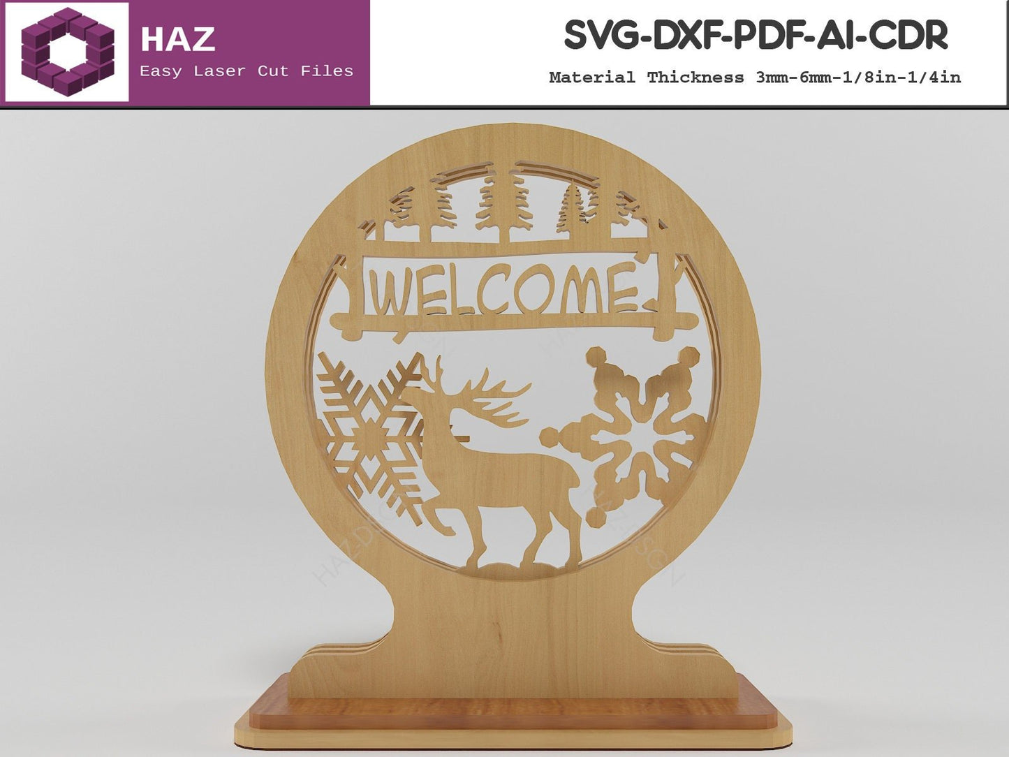 004 3D Layered Round Christmas Scene Decoration / Xmas Tree Ornament Lantern / Reindeer SVG DXF CDR Ai files 004