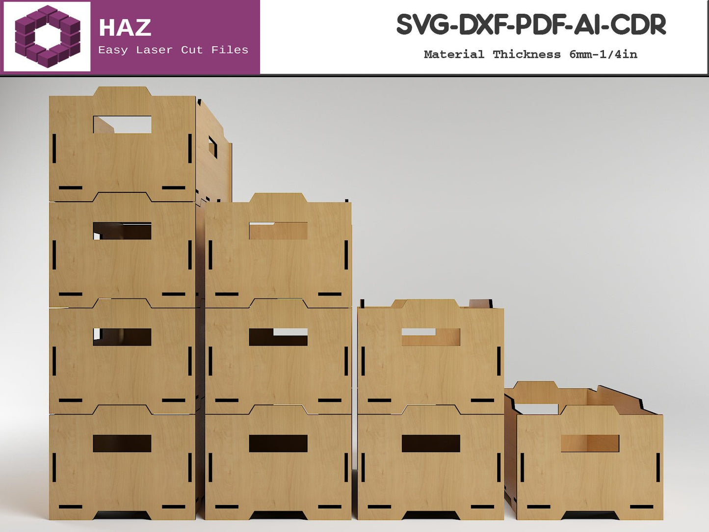 006 Stacking Box Set / Laser Cut Storage Boxes / SVG DXF CDR Ai files 006
