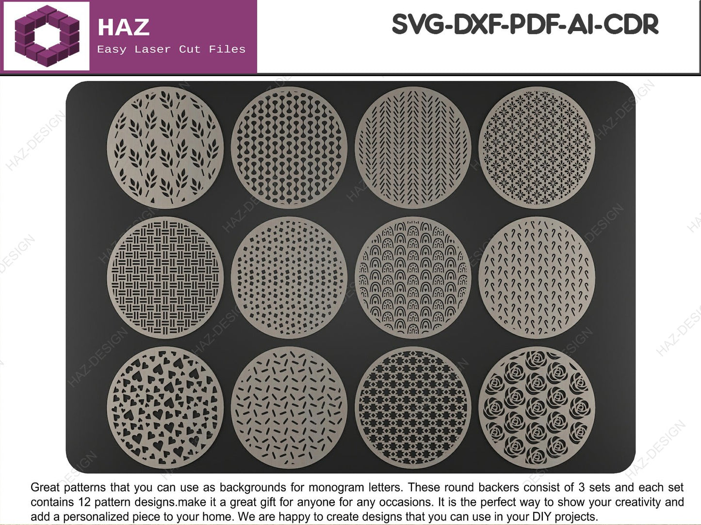 01 Alphabet Monogram Pattern Bundle / 36 Backer Pattern Designs Included / Customizable Letter Designs SVG Ai DXF CDR 080