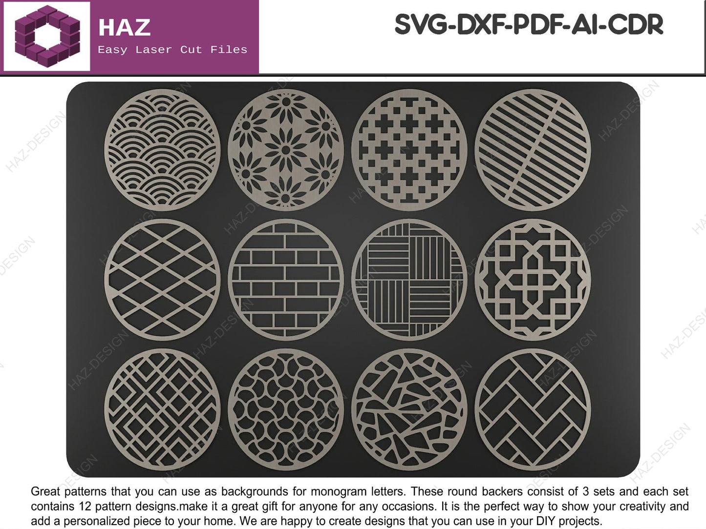 01 Alphabet Monogram Pattern Bundle / 36 Backer Pattern Designs Included / Customizable Letter Designs SVG Ai DXF CDR 080