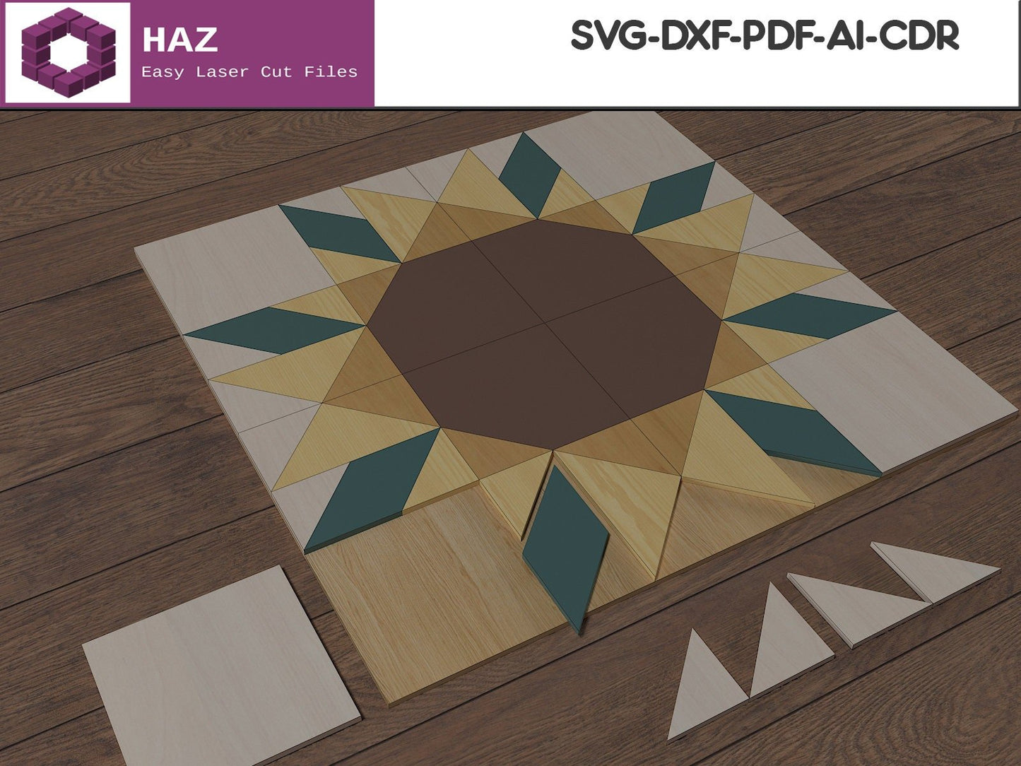 022 Sun Flower Barn Quilt / Quilts Mosaic Svg / Sunflower Blocks Decor SVG DXF CDR Ai files 022