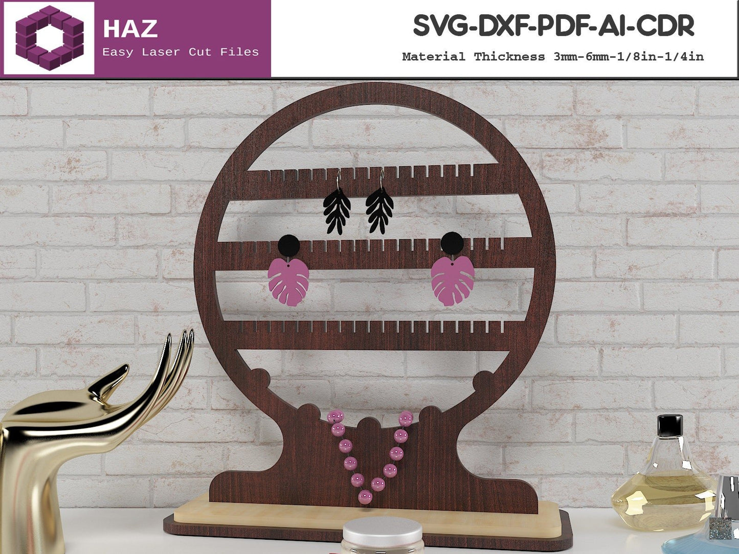 032 Round Jewelry Stand / Earring Hanging Display / Necklace Organiser SVG DXF CDR Ai 032
