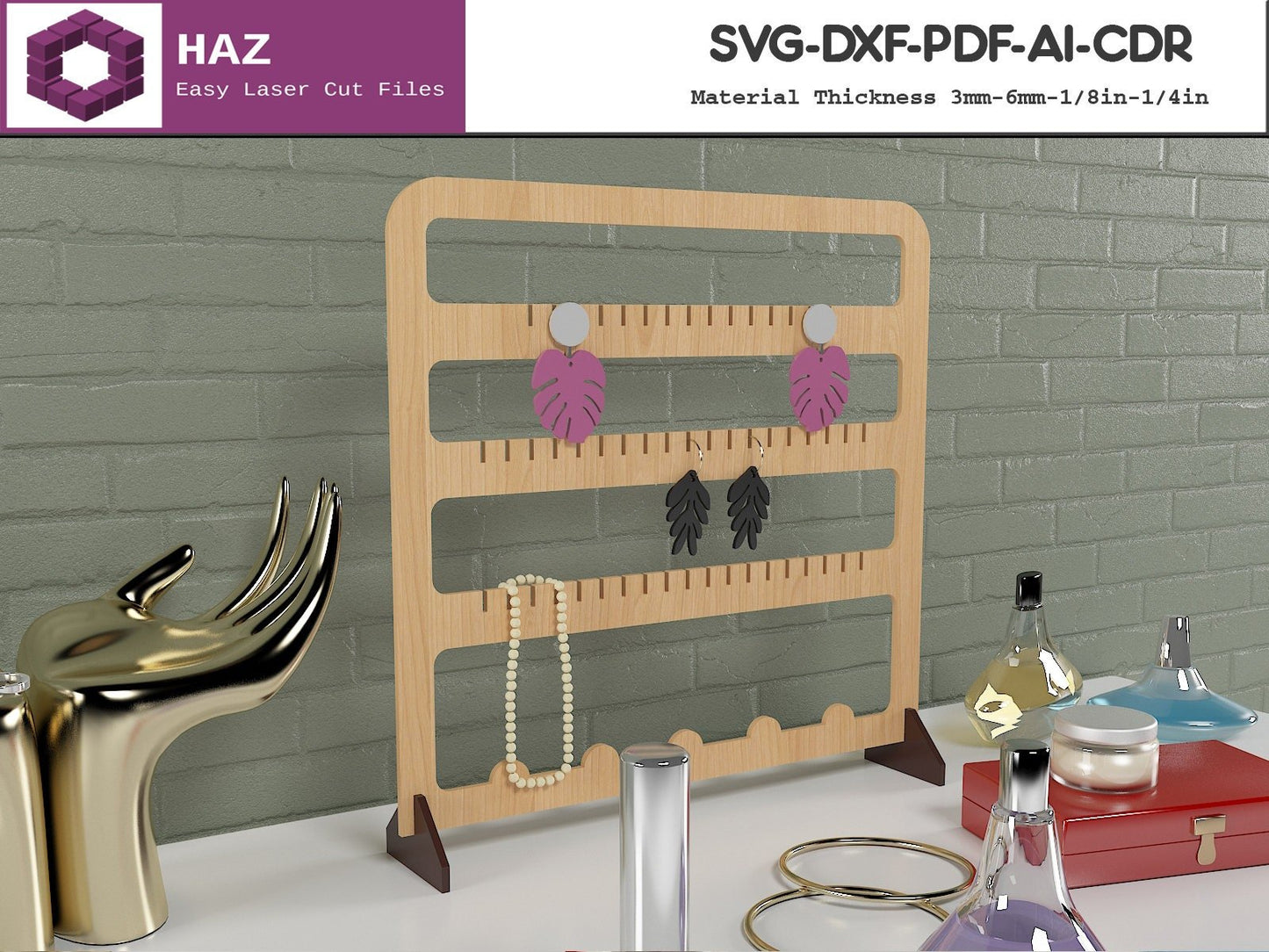 033 Standing Jewelry Stand / Necklace Hanging Display / Earring Organiser SVG DXF CDR Ai 033
