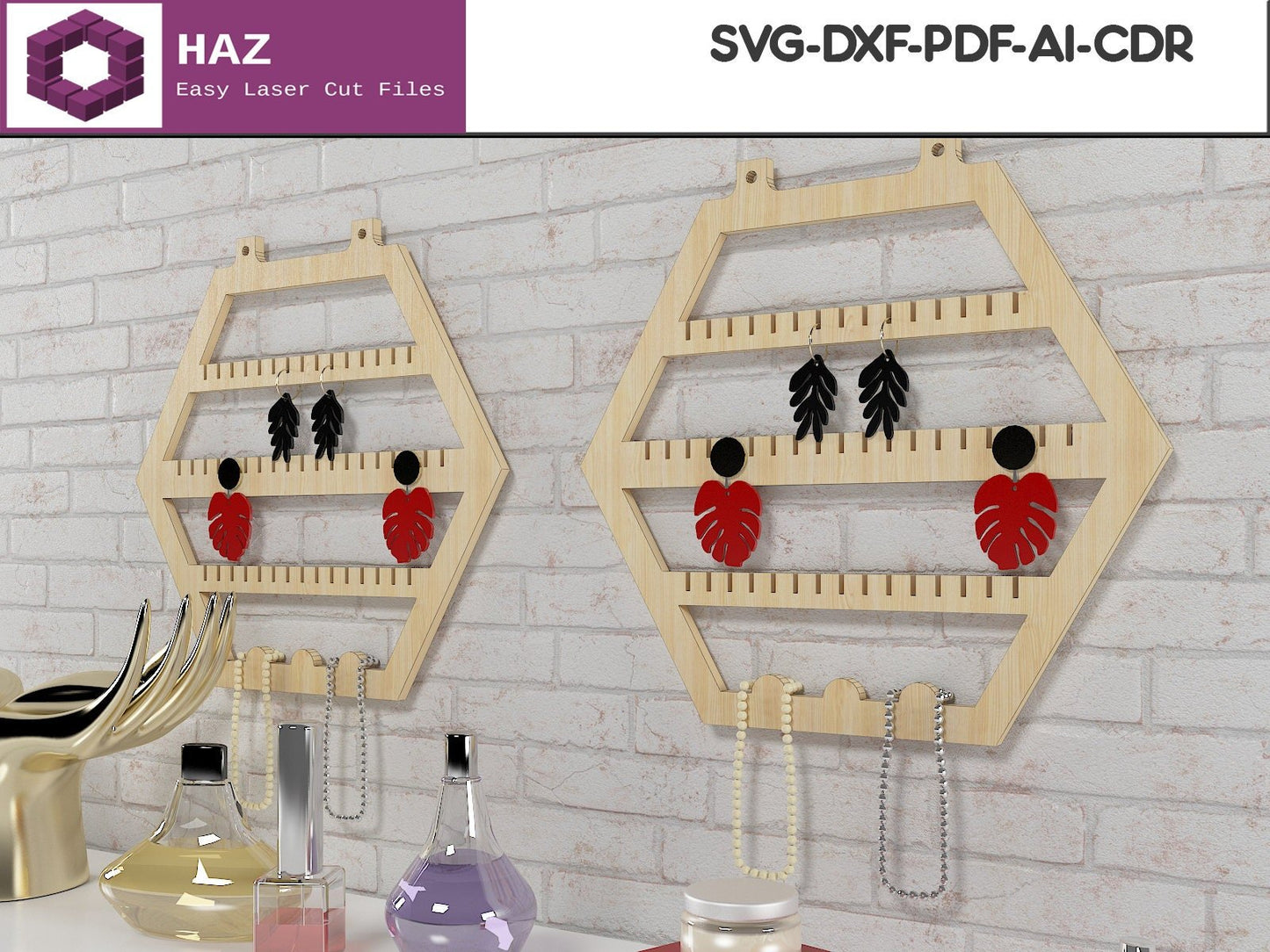 034 Hanging Jewelry Stand / Wood Earring Display / Necklace Organiser SVG DXF CDR Ai 034
