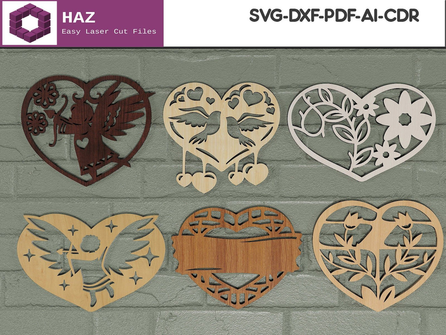 035 Wooden Heart Set / Decorative Hearts / Digital Cutting File SVG DXF CDR Ai 035