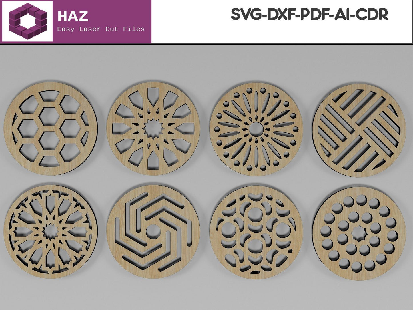 036 Set of 6 Geometric Coasters / Mom Gift Wood Coaster / Digital Cutting Files SVG DXF CDR Ai 036