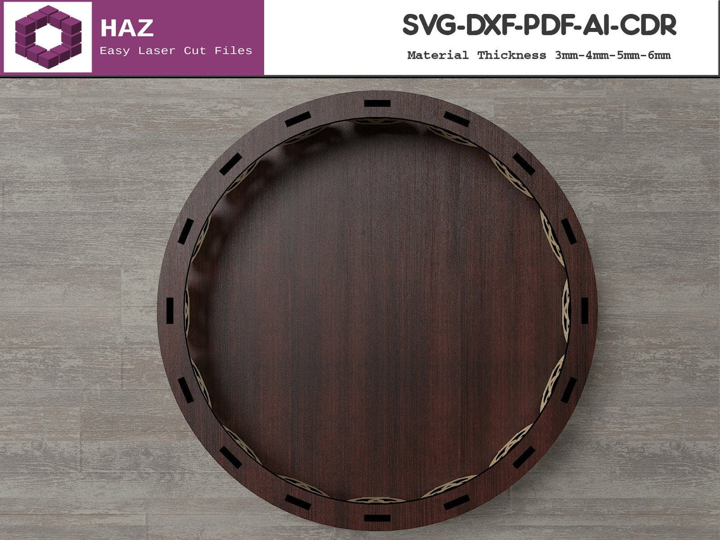 043 Round Decorative Tray / Kitchen Decor / Fruit Basket Design SVG DXF CDR Ai 043