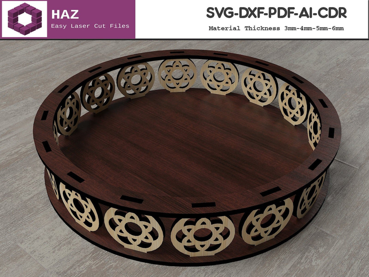 043 Round Decorative Tray / Kitchen Decor / Fruit Basket Design SVG DXF CDR Ai 043
