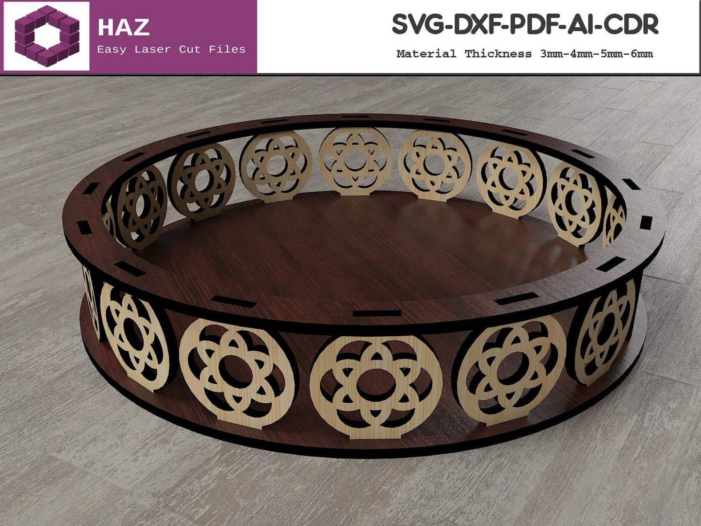 043 Round Decorative Tray / Kitchen Decor / Fruit Basket Design SVG DXF CDR Ai 043